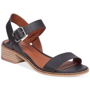 Lucky Brand Toni Block Heel Black Leather Sandals